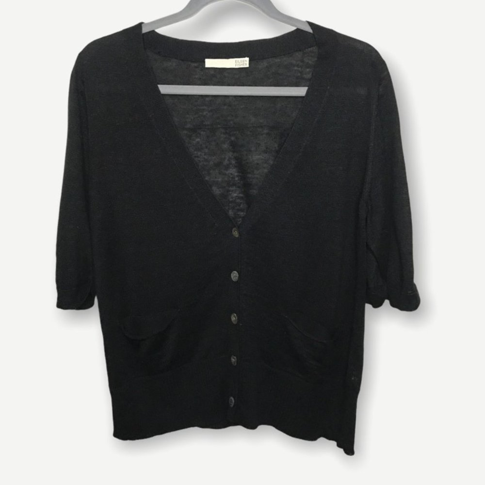 Eileen Fisher Linen Half Sleeve Button Up Lightweight Sweater L